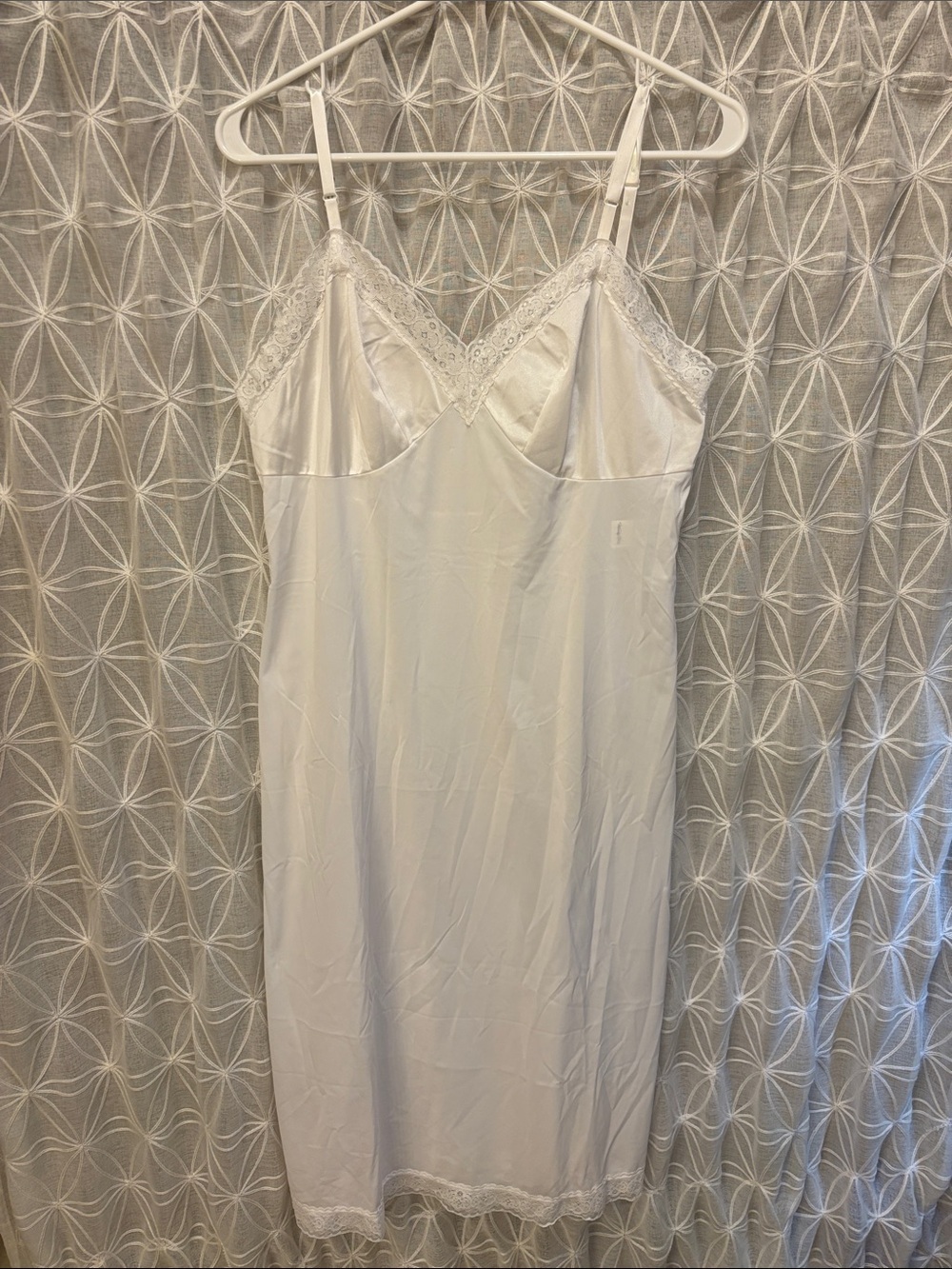 Vanity Fair White Satin Lace-Trim Chemise Slip